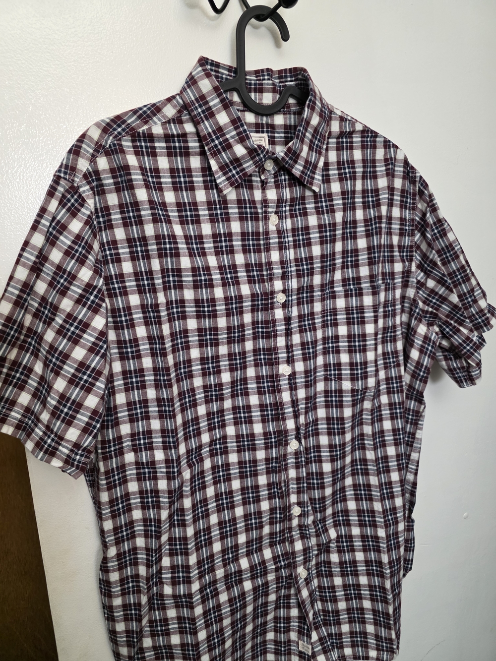 Merona Men's Short-Sleeve Plaid Button-Down Shirt - Maroon & White